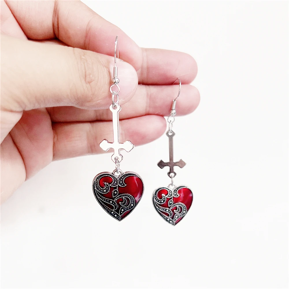 2022 New Cross Occult Diablo Goth Piercing Drop Earrings Personality  Heart Gothic Women's Earings Retro Hanging Jewellry