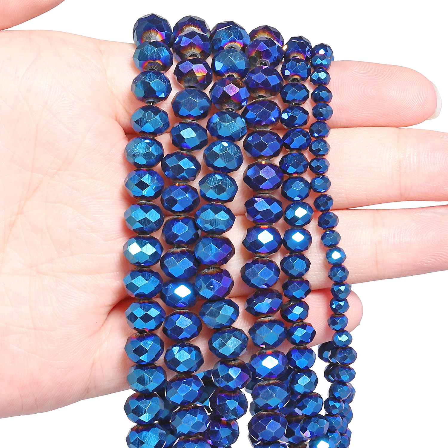 4-12mm Faceted Blue Plated Crystal Glass Beads Rondelle Loose Spacer Beads for Jewelry Making DIY Handmade Beading Accessories