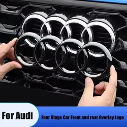 For Audi A4 A3 A5 A6 A7 A8 Q3 Q5 Q7 Q8 Car Logo Cover 2Pcs ABS Four Ring Front Grille Badge Rear Trunk Emblem Decal Accessories