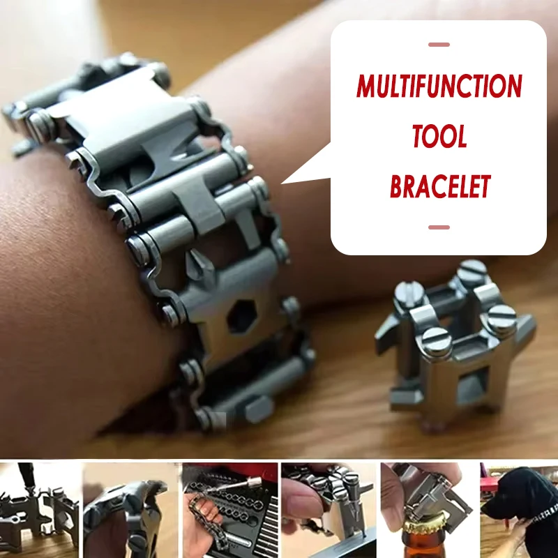 

Multi functional stainless steel bolt drive tool, portable men's wristband, outdoor cycling multifunctional all-in-one kit