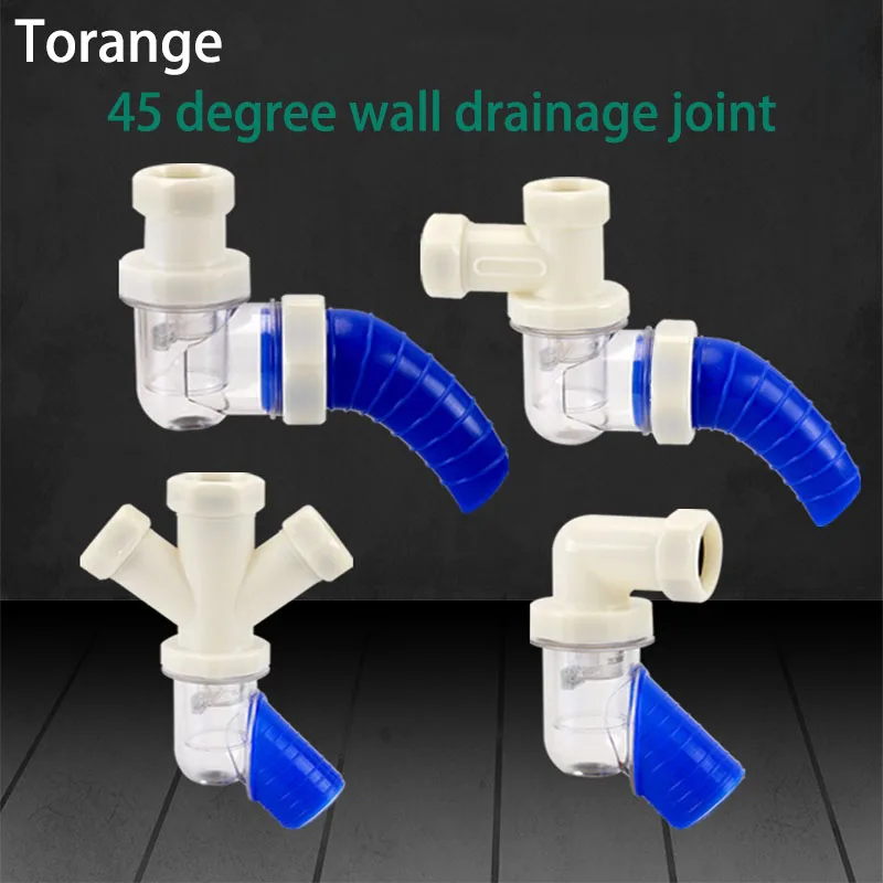 45 degree wall drainage pipe, three-way washing machine pipe, kitchen and bathroom joint, anti odor return water check valve