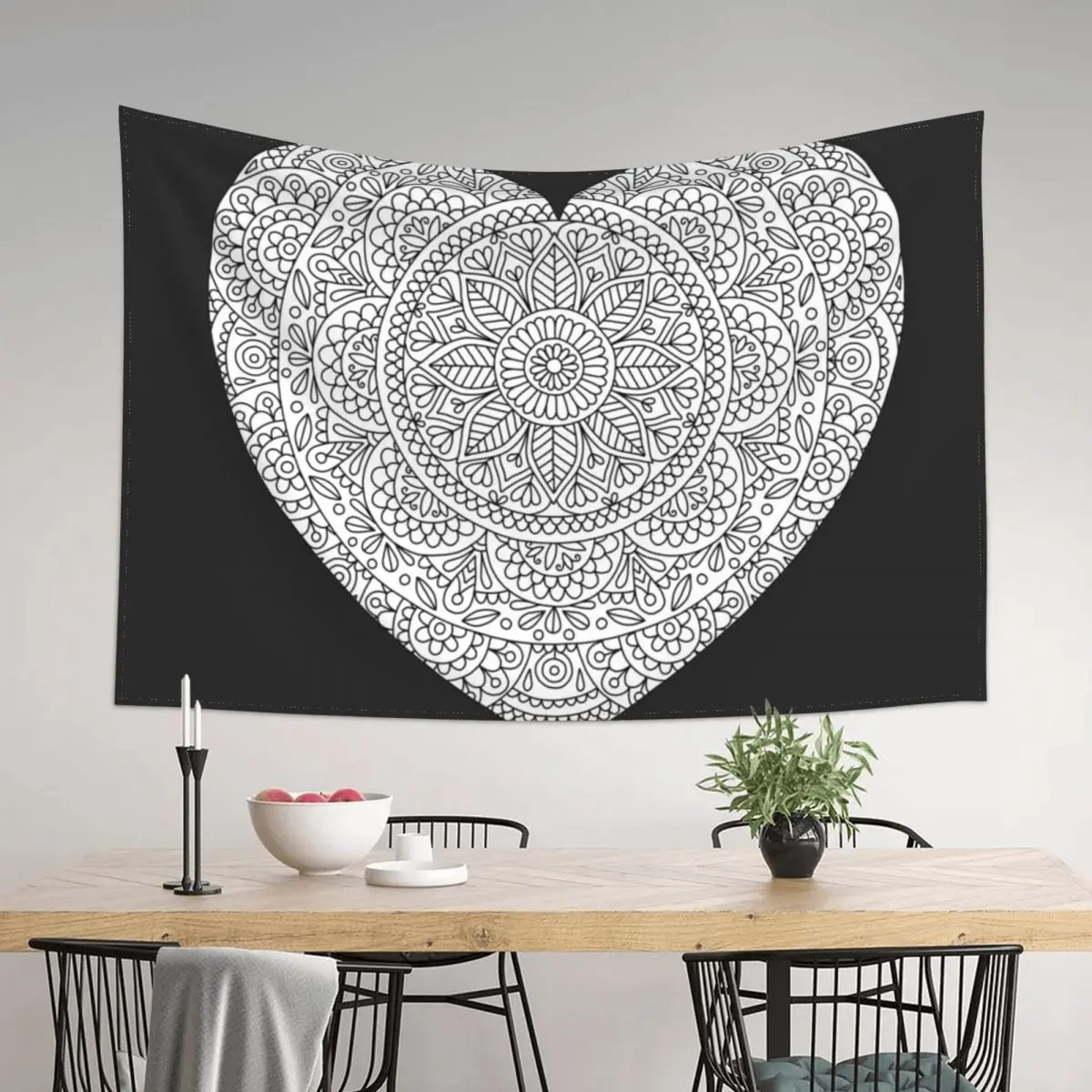 

Mandala Heart with Flowers and Leaves for Adult Coloring Tapestry Living Room Decoration Wall Decoration Items Tapestry