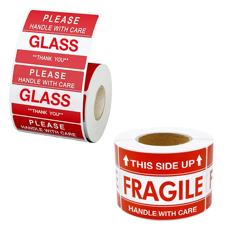 500Pcs/Roll HANDLE WITH CARE Fragile Sticker 5x7.5cm Caution Warning Packaging Stickers Transportation Adhesive Sticker Labels