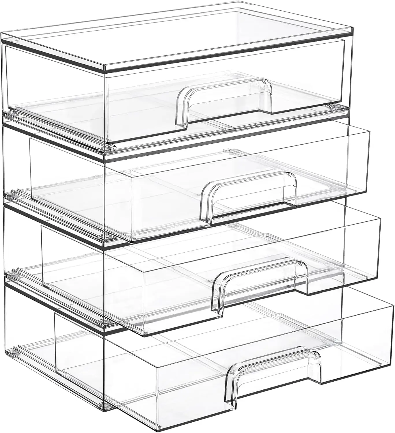 

Clear Stackable Storage Drawers, 4-Pack Acrylic Organizers for Makeup, Cosmetics, and Home Organization