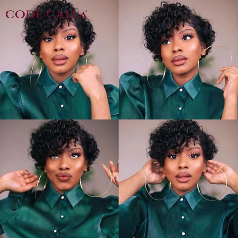 Short Wigs Human Hair Curly Human Hair Wigs Cheap Pixie Cut Wig 13X1 Transparent Lace Wig Preplucked Hairline Wigs For Women