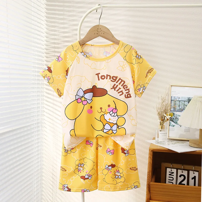 2024 My Melody piyama anak Sanrio Kawaii Anime Kuromi pompurin Atasan musim panas manis lucu lengan pendek hadiah tipis untuk anak-anak