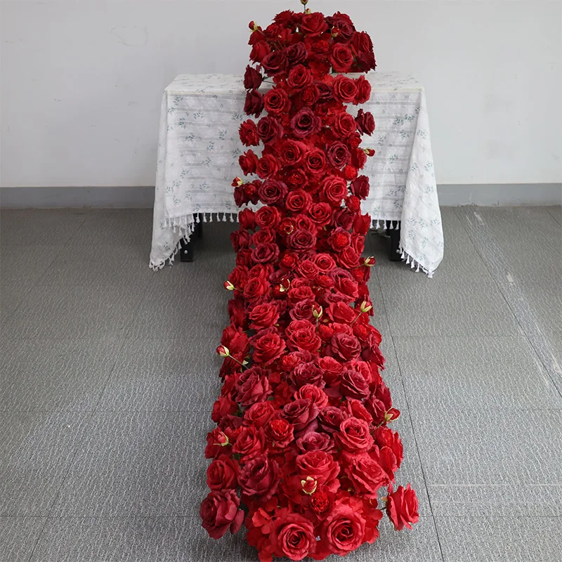 2m kunstbloemloper wit rood roos arrangement kunstbloem rij bruiloft decoratie eettafel decoratie bloemen