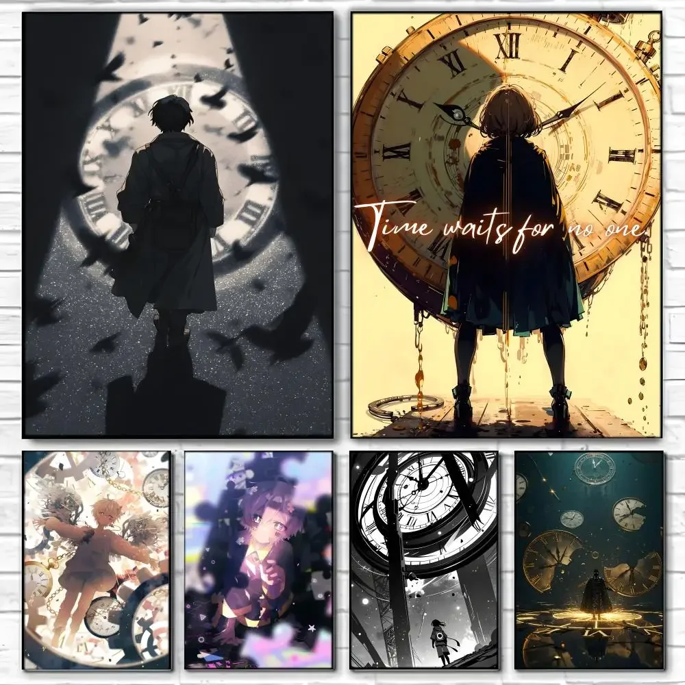 Anime Time Waits For No One Poster Self-adhesive Art Waterproof Paper Sticker Coffee House Bar Room Wall Decor