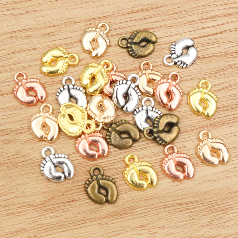 20pcs 13x10mm Charms feet foot Tibetan Silver Plated Gold Plated Bronze Pendants Antique Jewelry Making DIY Handmade Craft