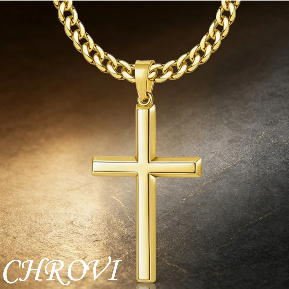 Luxury semi-gold 925 sterling silver luxurious gold-plated cross pendant necklace, neutral style, 4mm chain, 40 - 75CM