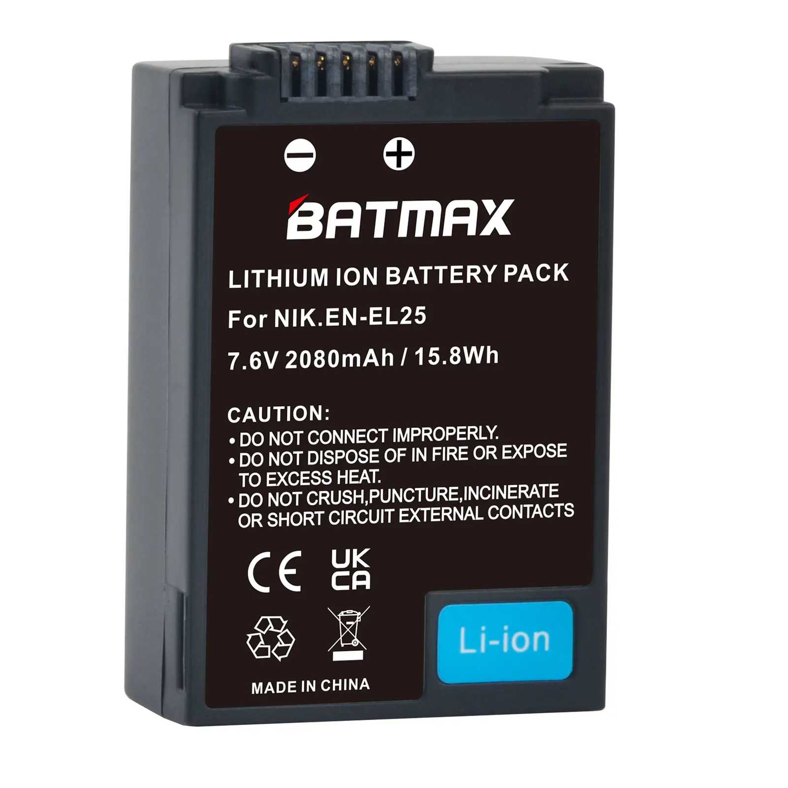 Batmax EN-EL25 EN EL25 Battery 2080mAh + LED Dual Charger for Nikon Z50, Z50 II, Z30,ZFC Camera MH-32 charger