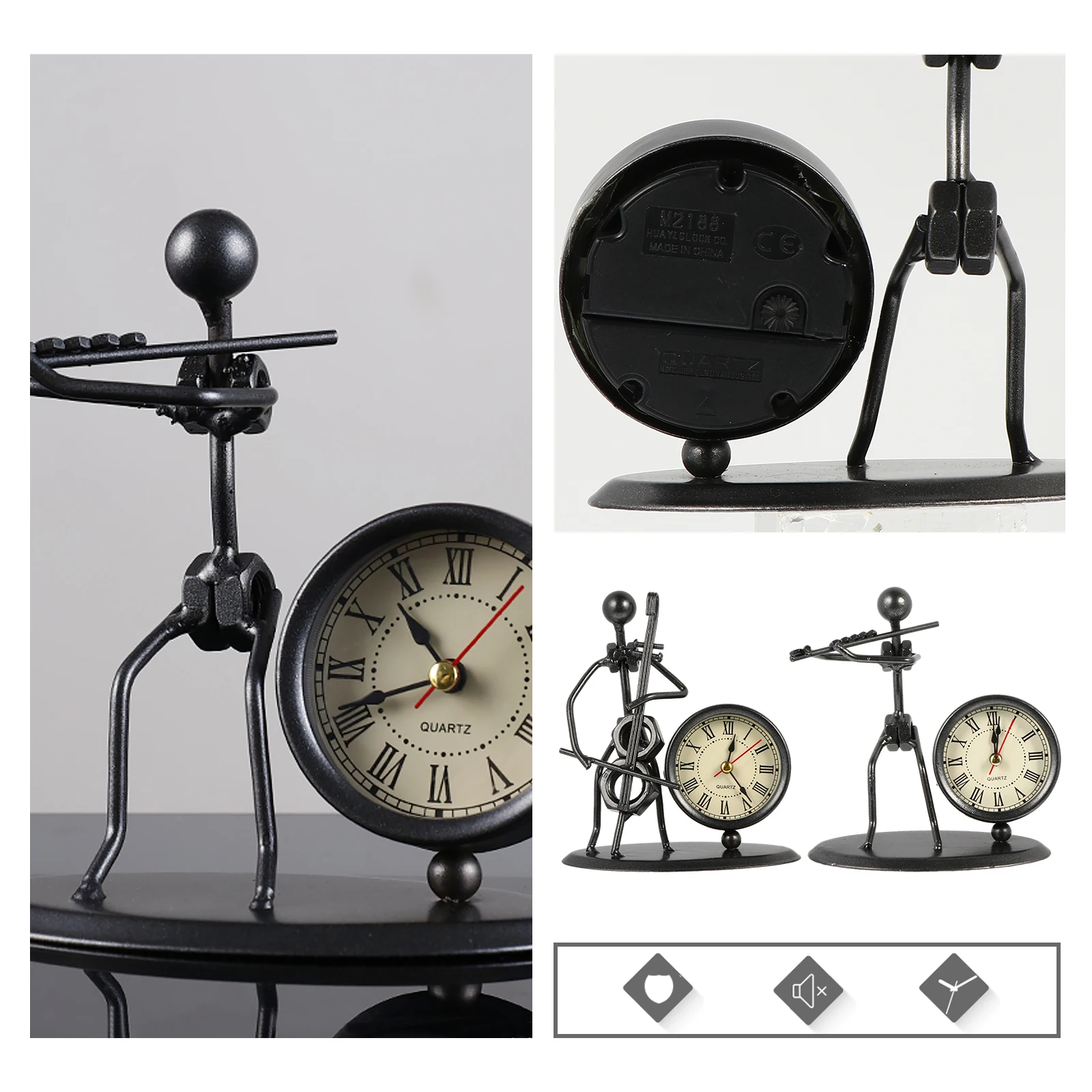 

2 pcs Creative Clock Iron Ornament Desktop Decor Metal Handicrafts Home Office Decorative Lightweight Portable Retro Clock Shape