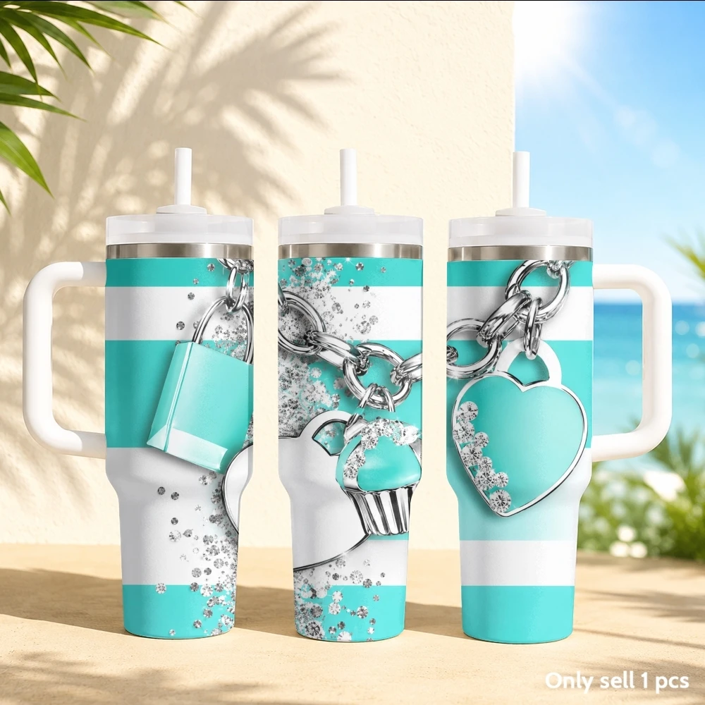 Precious necklace Vacuum Flasks 40oz Stainless Steel Insulated Tumbler with Handle & Straw Leakproof Travel Mug