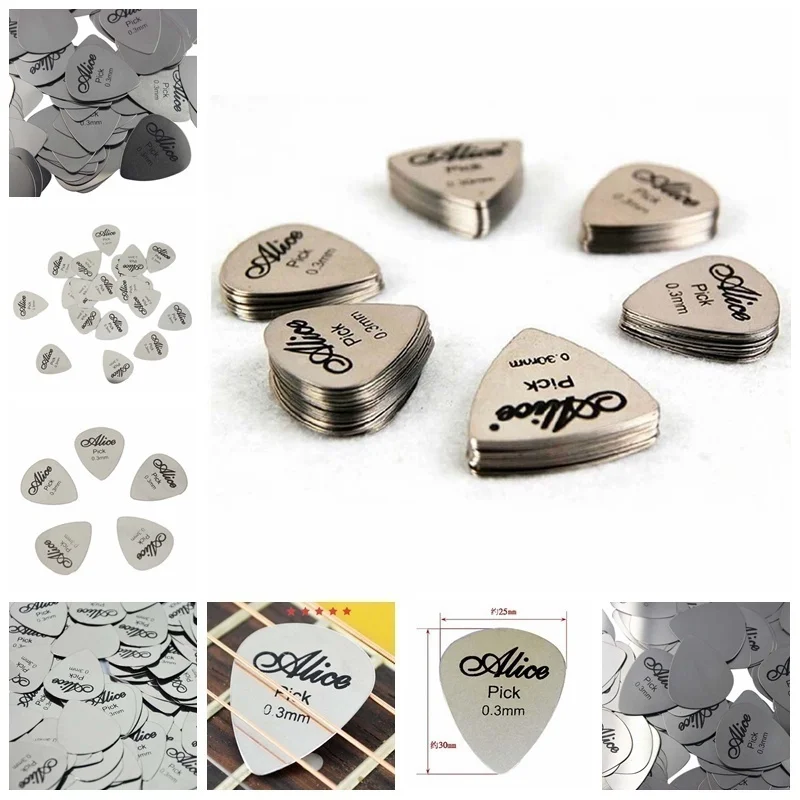 5Pcs10Pcs Metal Guitar Pick 0.3mm Thin Durable Silver Color Professional Bass Ukelele Guitar Picks Guitar Amplifier Bass Guitar