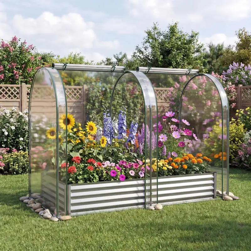 6x3x1 Ft Outdoor Greenhouse Kit With Galvanized Steel Raised Bed, Zipper Door And Ventilation Windows For Vegetable Flower Seedling Growing In Patio Backyard, Silver