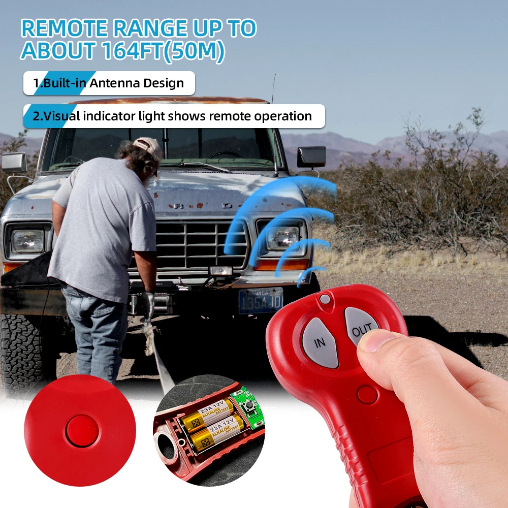 

12V-24V 50ft Wireless Winch Remote Control Set Kit With Key Fob For Truck ATV SUV Auto Winch(6.5) Best Promotion