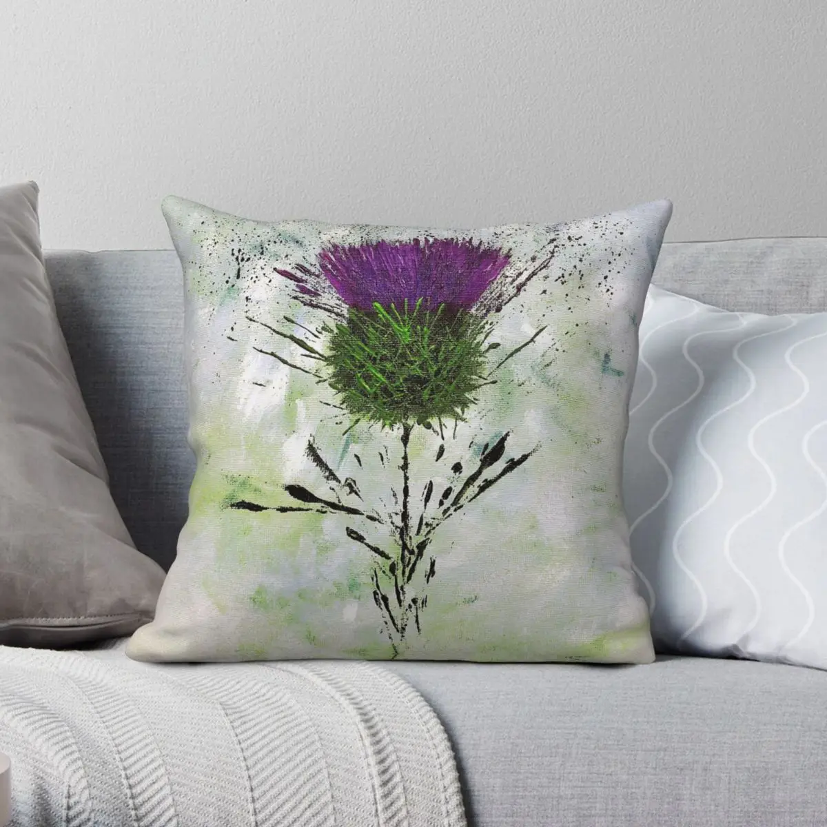 Scottish Thistle Contemporary Square Pillowcase Polyester Linen Velvet Pattern Zip Throw Pillow Case Sofa Cushion Cover 18