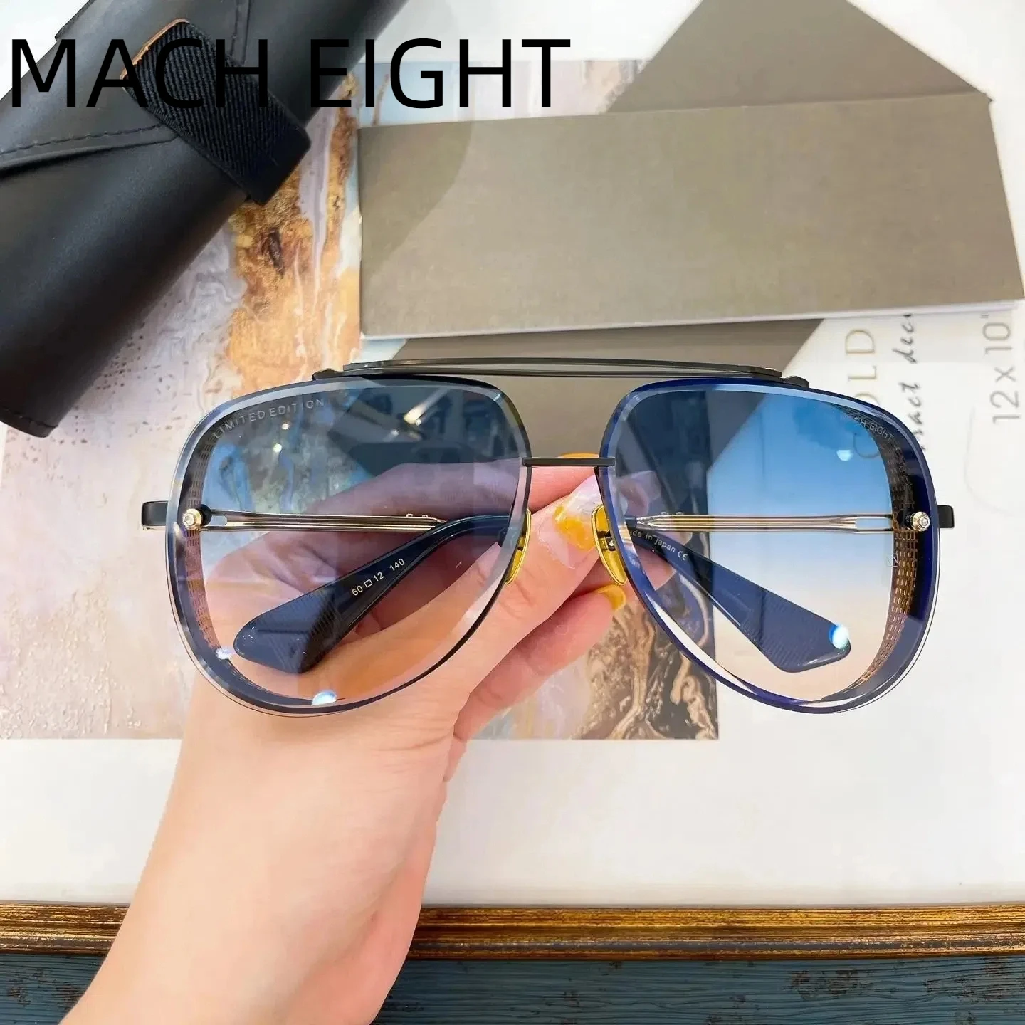 

Authentic DT MACH EIGHT Popular Business Retro Men Women Sun Glasses Premium LIMITED EDITION Oval Male Couple Eyewear With Box