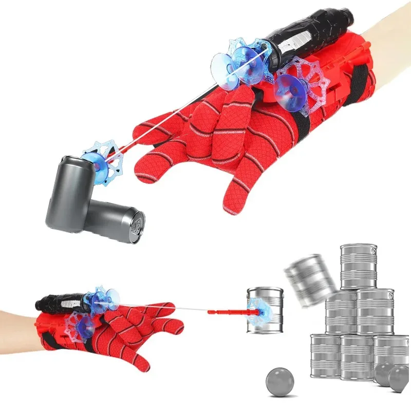 Spider-web shooter wrist toy set, including gloves and soft suction cup darts, superhero cosplay prop, birthday gift
