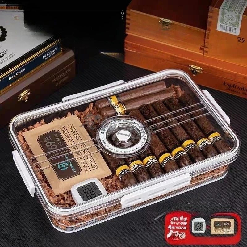 

Clear-View Cigar Humidor - Airtight Travel Case with Spanish Cedar Shelves & Humidity Control