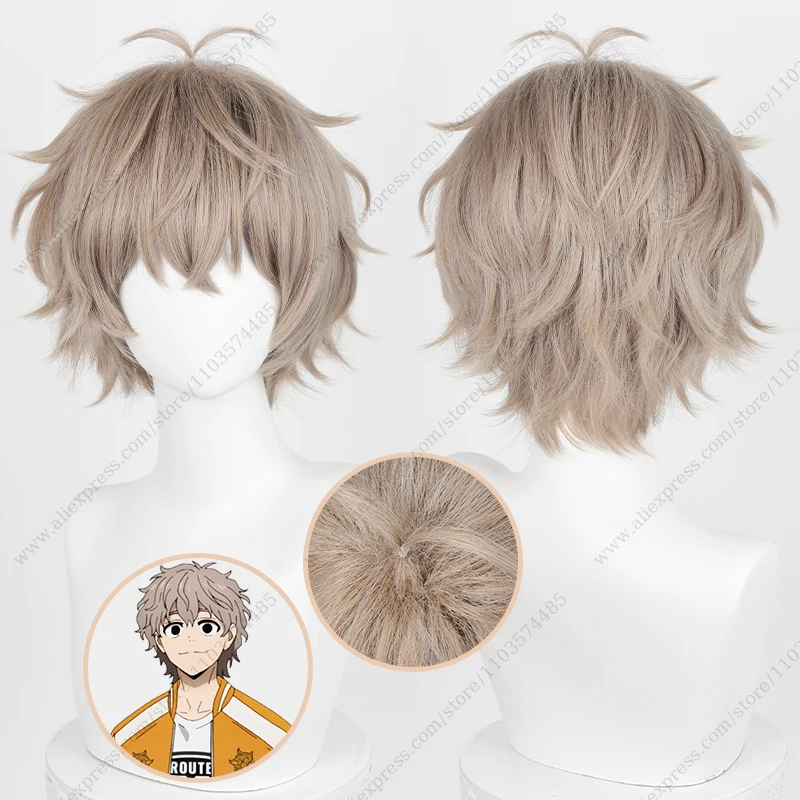 Peluca de Cosplay de Anime Choji Tomiyama, pelo sintético resistente al calor, Marrón Lilen corto, 30cm