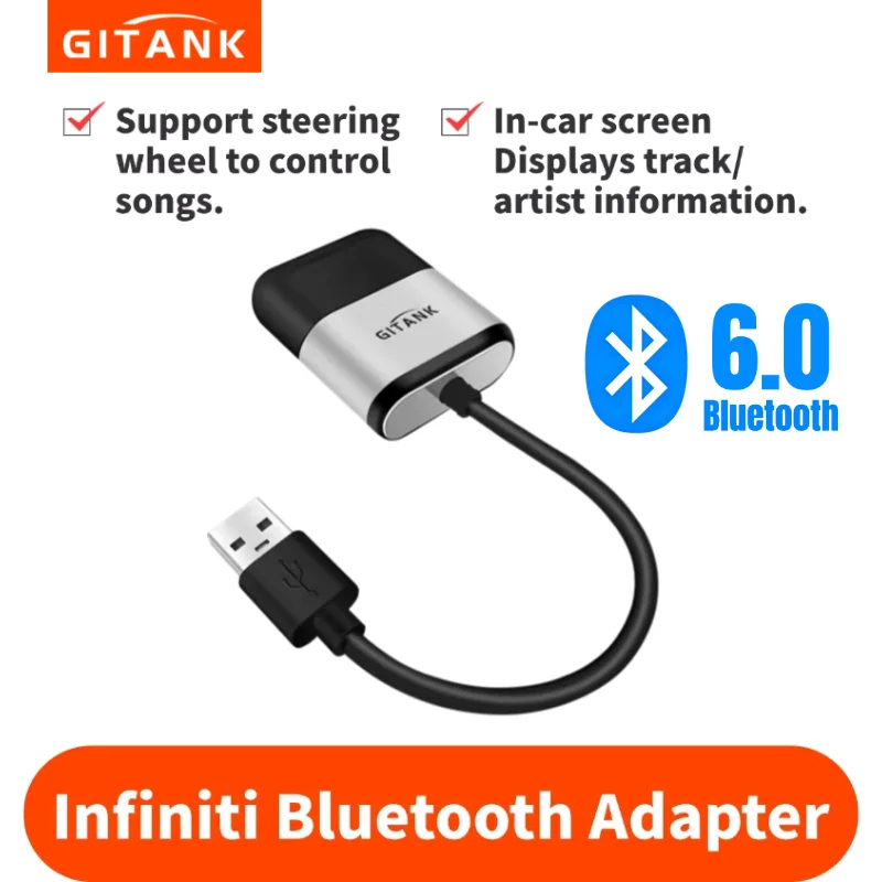 GITANK – adapter USB do iPoda z funkcją Bluetooth 6.0, przeznaczony do samochodów marki Infiniti (modele G37/M37/Q70/EX/FX35/JX/FX/QX50/QX60/QX80) oraz Nissan Patrol/Qashqai/Murano (modele M i NMC).