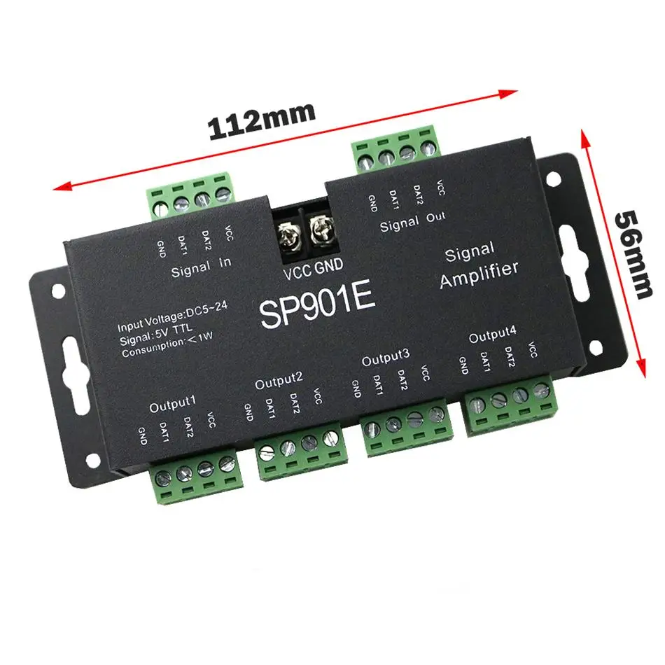 SP901E Led Signal Amplifier Controller SPI Output 5V TTL Signal DC5-24V Input For WS2812B WS2811 WS2813 Pixel RGB LED Strip