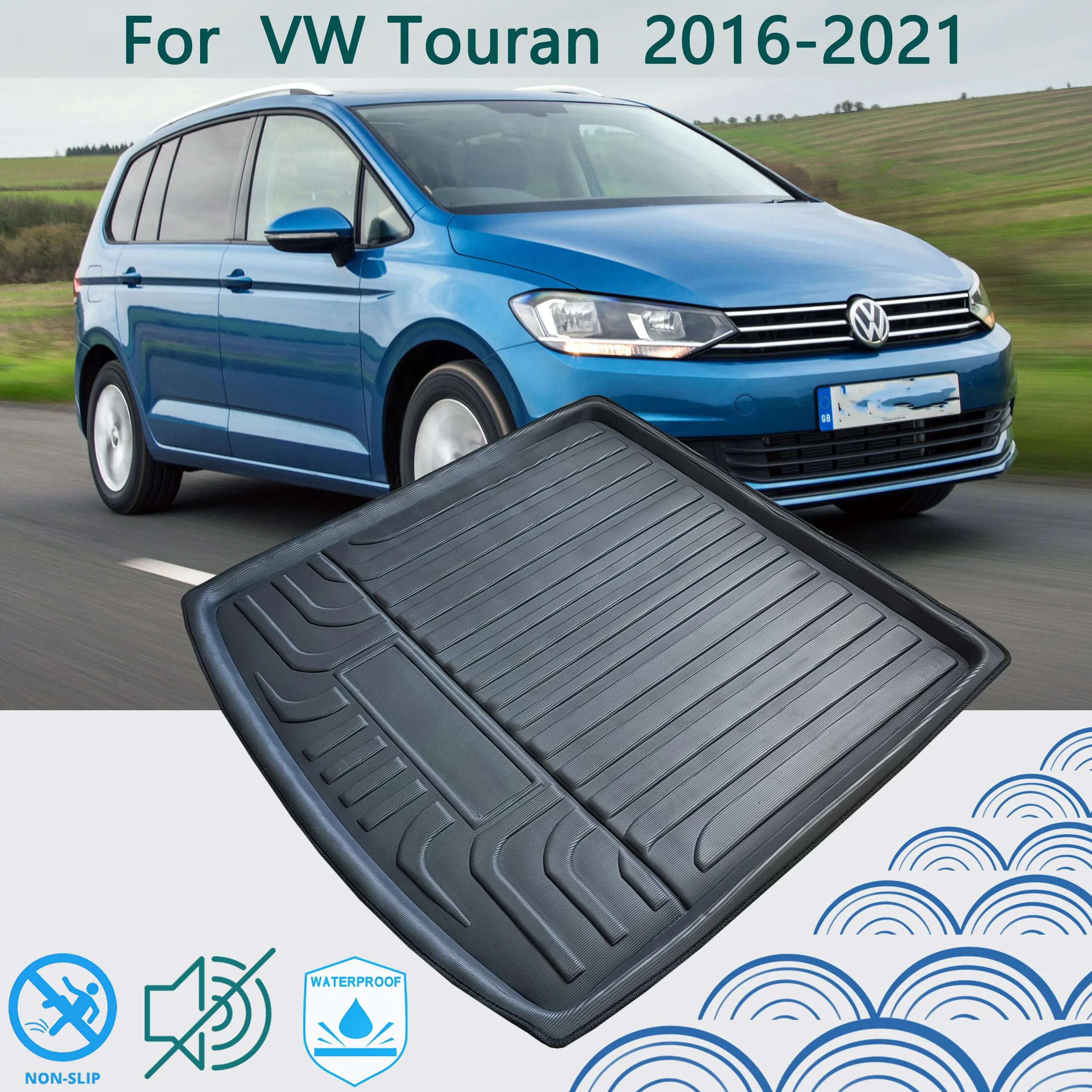 For Volkswagen Touran 2016 2017-2021 2021 Car Rear Boot Cargo Liner Tailored Trunk Mat Floor Tray Carpet Mud Kick Protection