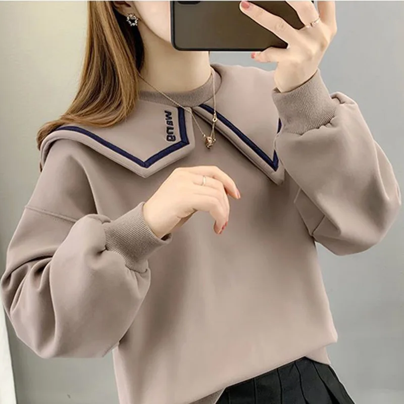 Fashion Loose Spliced Letter Embroidery Sweatshirt Female Clothing 2023 Autumn New Casual Tops Commute Asymmetrical Sweatshirts