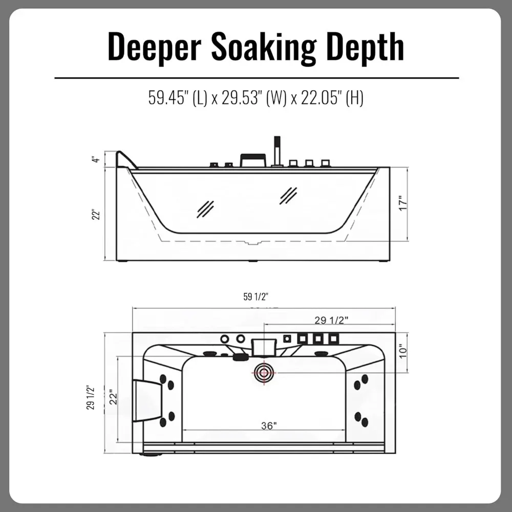 60 Inch Acrylic Freestanding Whirlpool Hot Tub Modern Soaking Bathtub with Central Drainage and Color Therapy  Bathroom Fixture