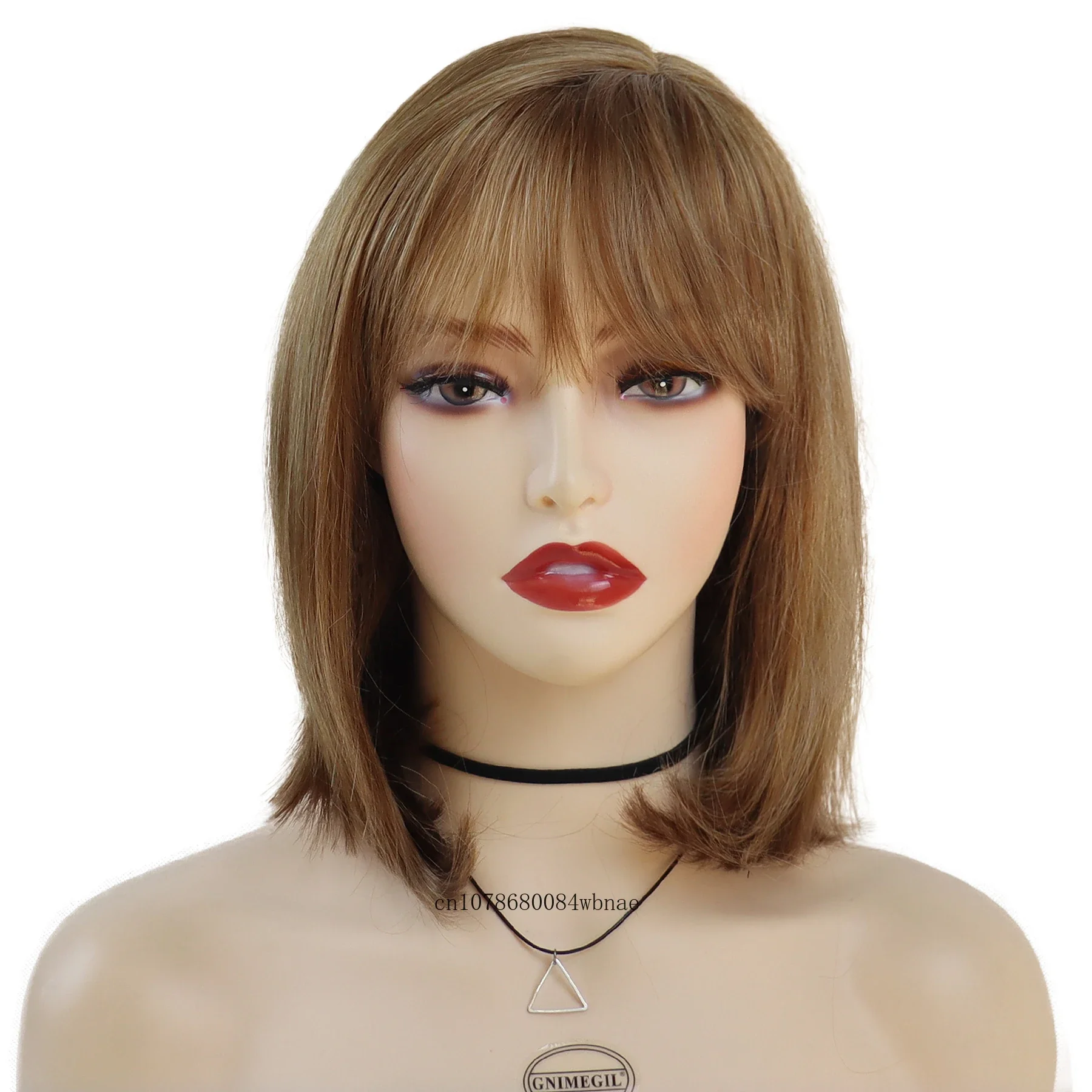 Synthetic Hair Brown Bob Wig with Bangs for Women Short Straight Wigs Heat Resistant Cospaly Velma Natural Looking Daily Party