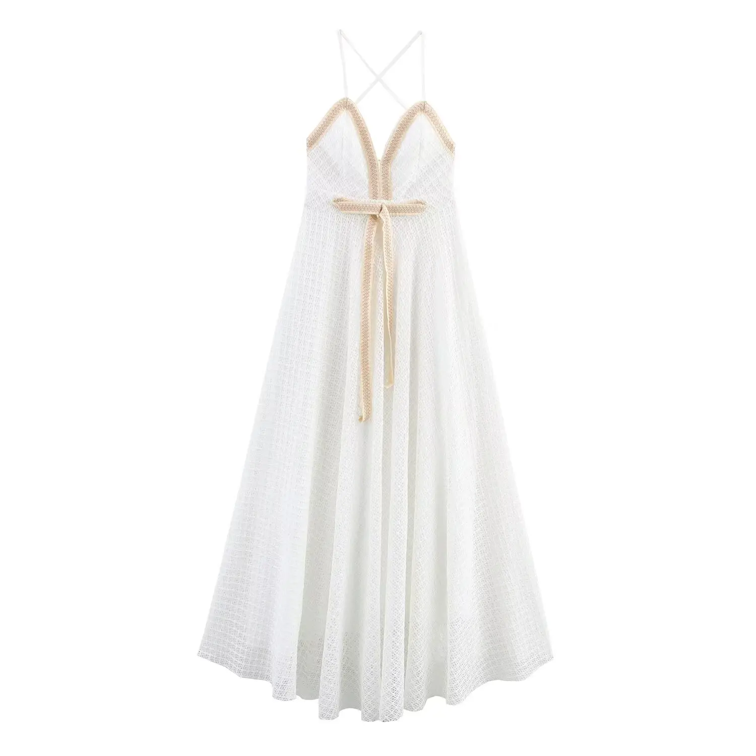 

BM&MD&ZA Womens Casual Elegant Vacation - style Sleeveless Spaghetti - strap Mid - length Dress with Bow Decoration