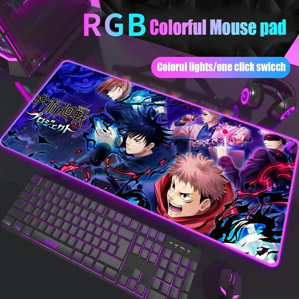 

Jujutsu Kaisen Mouse Pad Gamer Rgb Desk Mat Back Light Led Mousepad Setup Gaming Accessories Deskmat Big Mousepepad Backlight