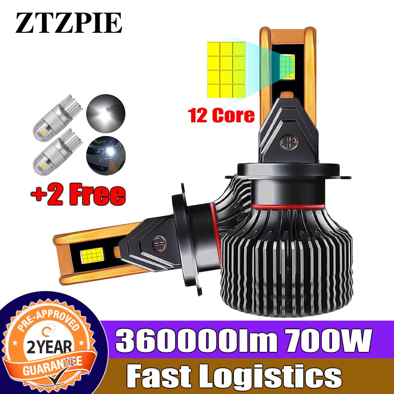 ZTZPIE 6000K HB3 HB4 9005 9006 H1 H7 H4 H11 Bulb Led Lamp CSP 7750 Chips Car Headlight Light 700W 360000LM  Fog Lights Lamps