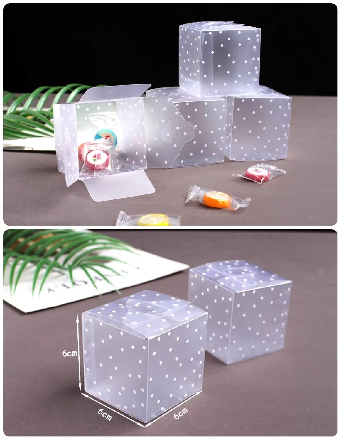 20Pcs Frosted Translucent Polka Dots PVC Candy Box Wedding Favors Christmas Party Cube Gift Boxes Sweets Candy Gift box