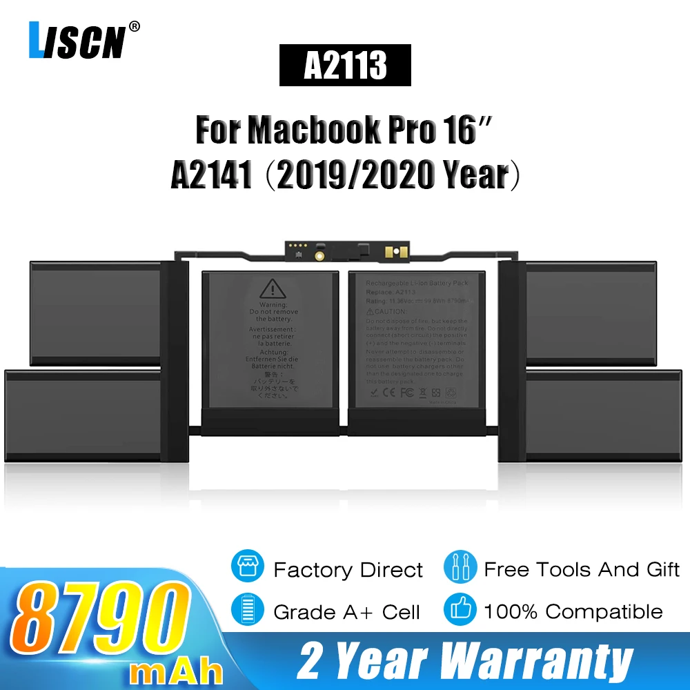 

LISCN 99.8Wh A2113 Laptop Battery For Apple MacBook Pro 16'' A2141( 2019 2020 Version) EMC 3347 BTO/CTO MVVJ2xx/A MVVL2LL/A