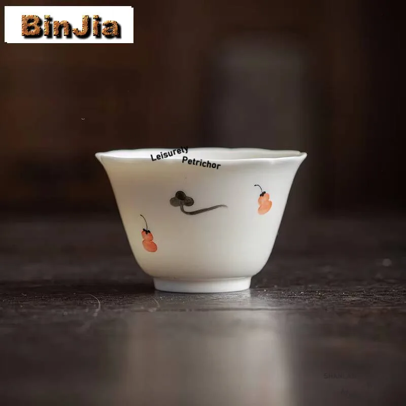 

2 шт./компл., обратная белая чашка ручной работы, ручная роспись, чашка хурмы, винтажная милая чашка для медитации, чайные услуги, ремесло, 80 мл