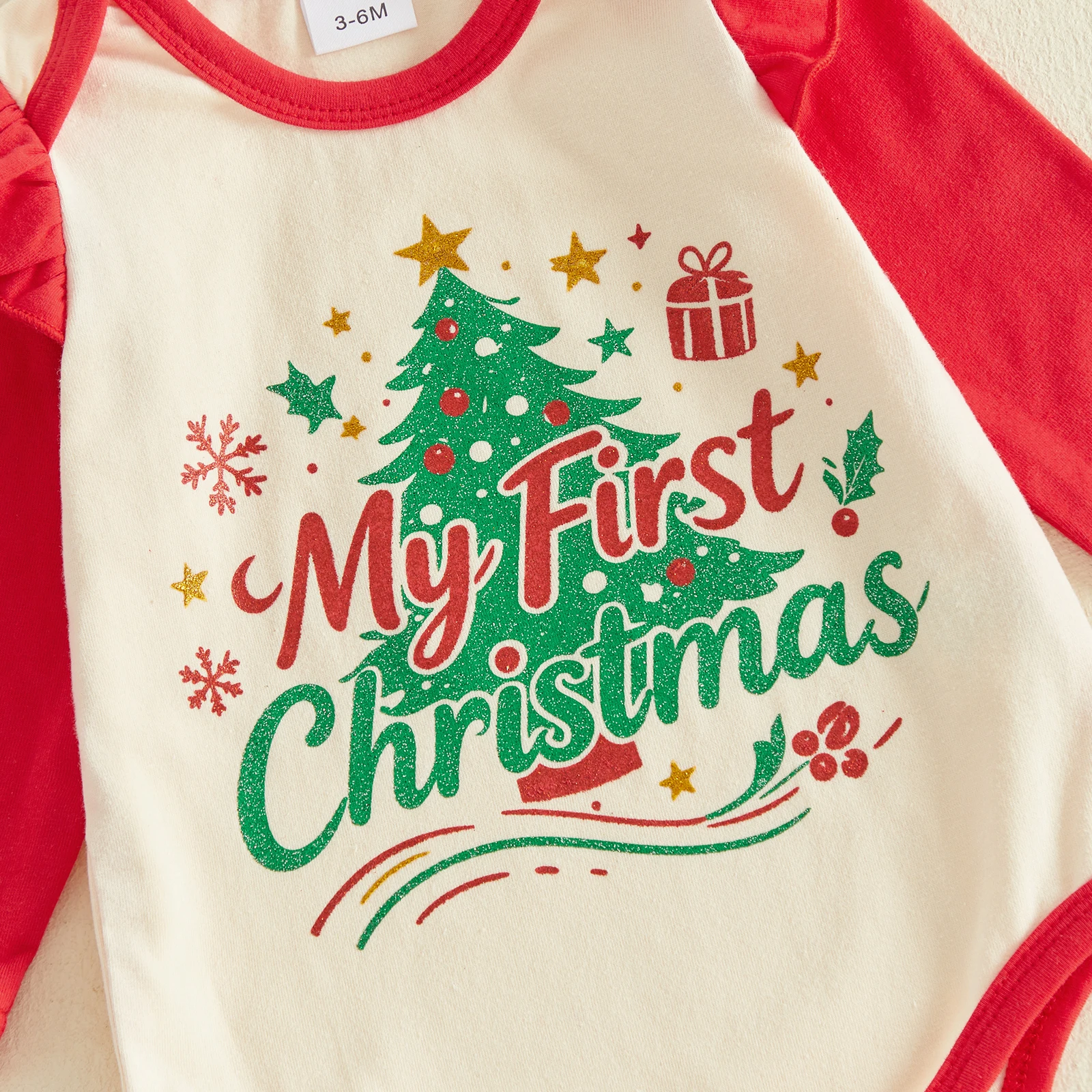 Tregren 0-18Months Infant Baby Girls Christmas Outfit Long Sleeve Santa Claus Xmas Tree Print Romper with Tulle Skirt 2pcs Sets