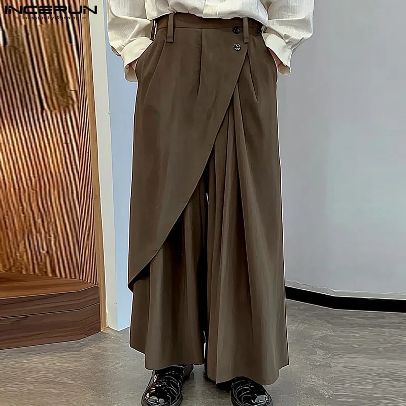 

INCERUN Vertical Sense Deconstruction Layered Design Pants Men Solid Harajuku Trousers Casual Simple Holiday Leisure Bottoms