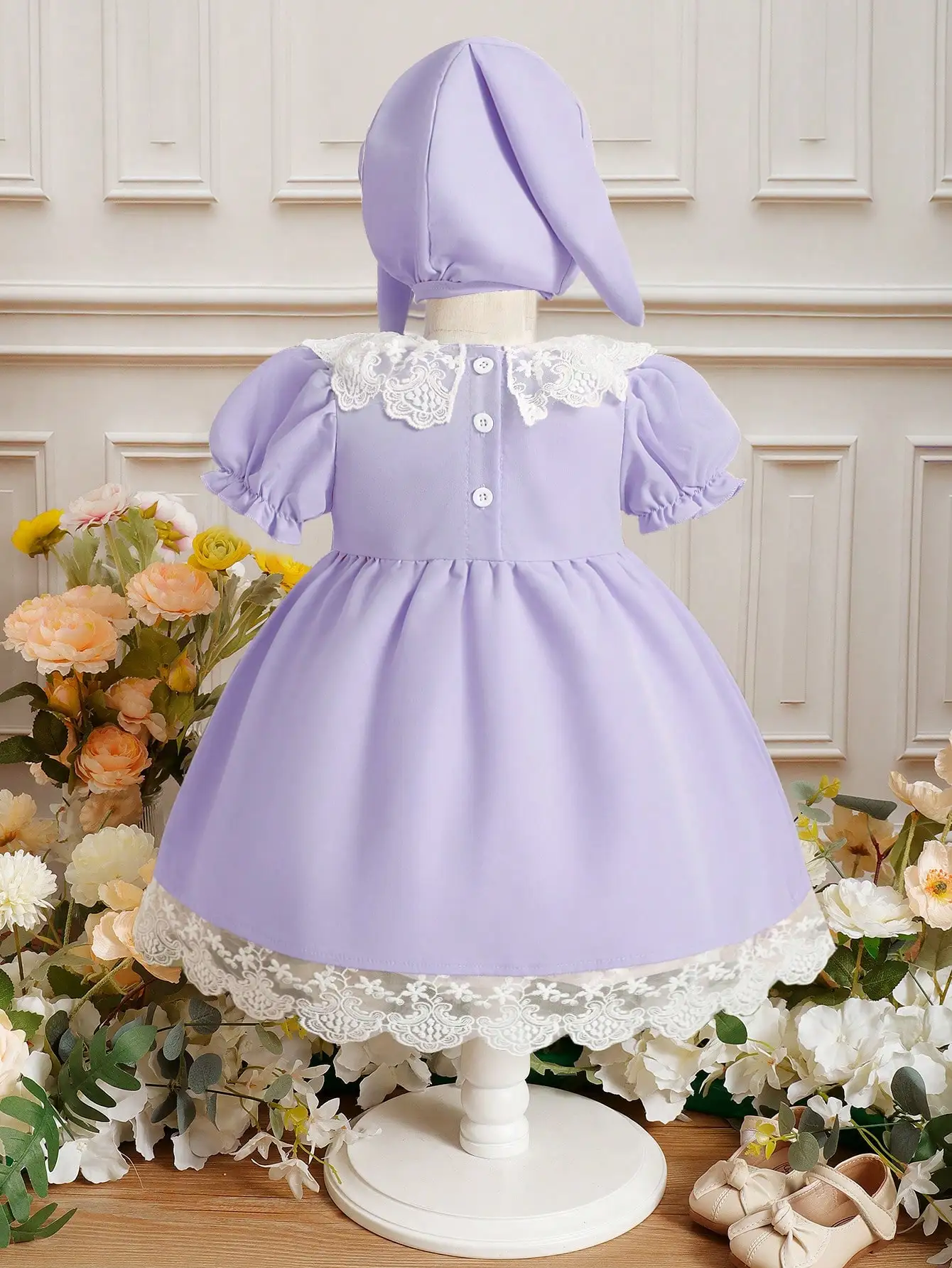 Baby Summer Cute Casual Comfortable Fashion Lace Dress+Hat Two Piece Set