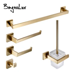 Juego de accesorios de baño de Oro pulido, soporte para escobilla de baño, soporte de papel higiénico, barra de toalla, colgador, gancho, jabonera, Hardware