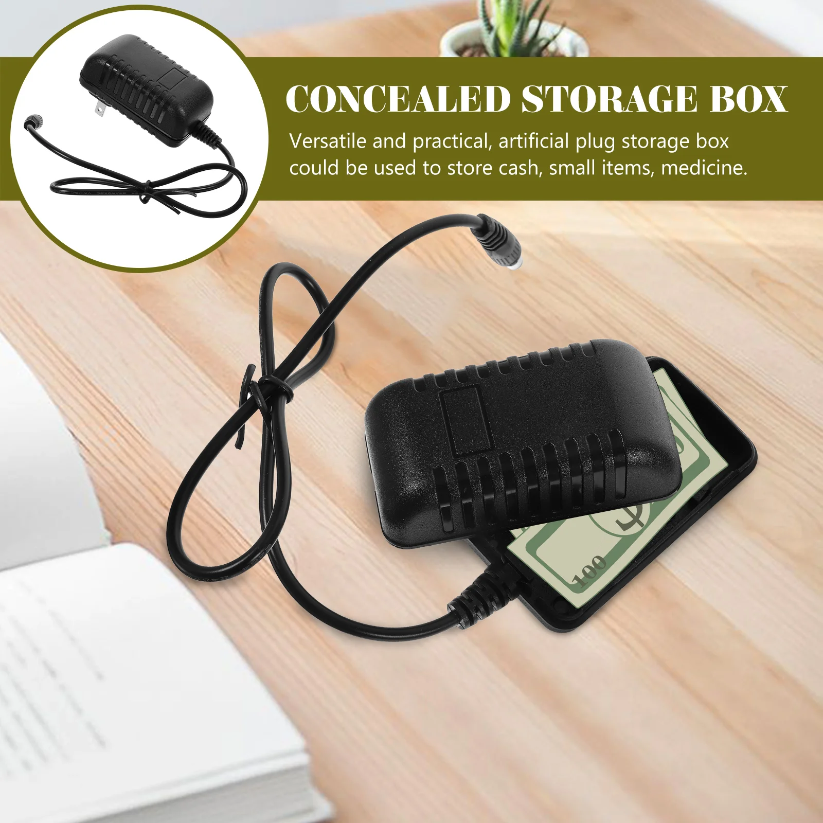 Simulated Charging Plug Hidden Money Box Artificial Safe Holder Wall Piggy Bank Storage for Cash Black