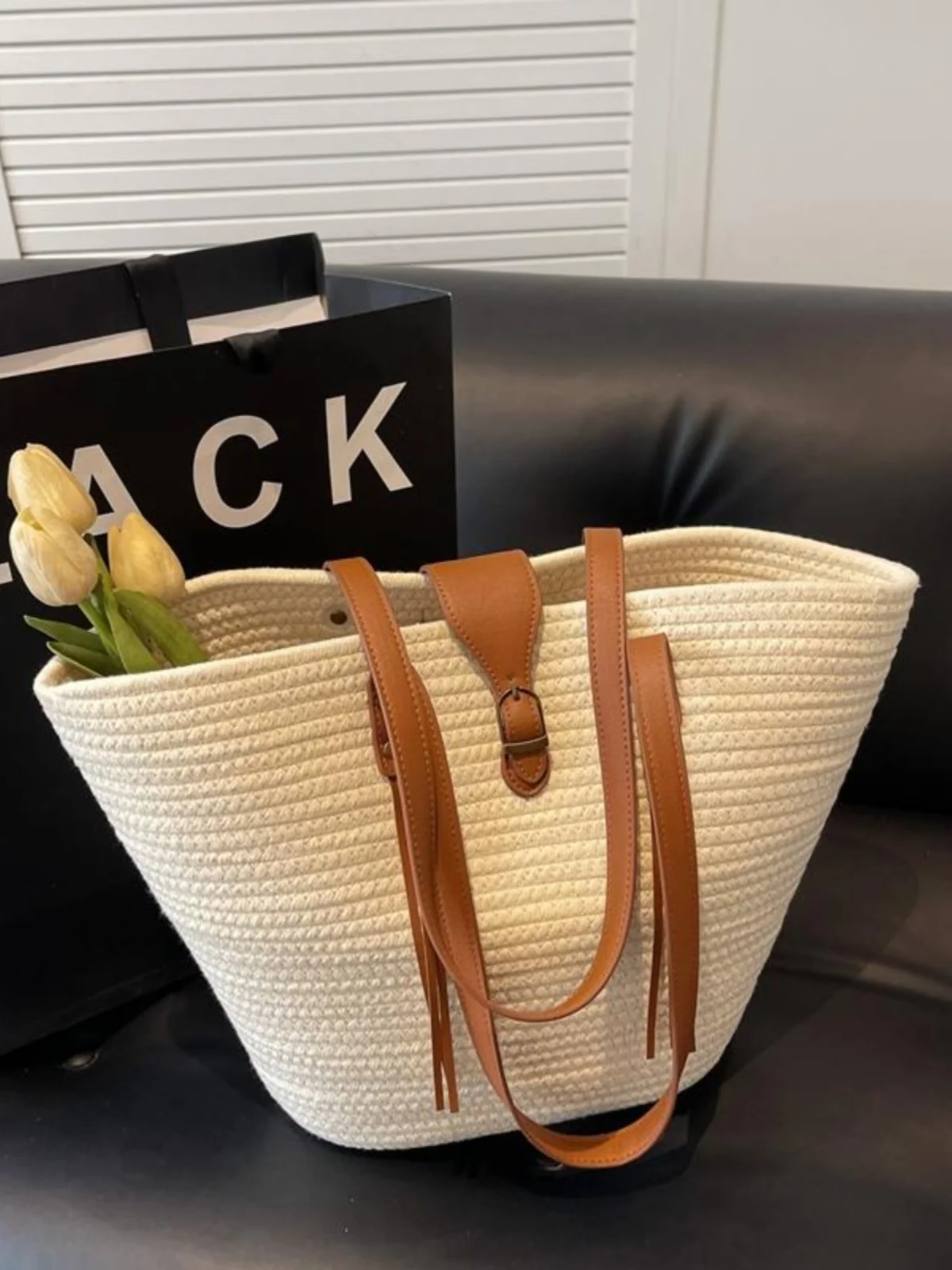 Casual Beach Vaion Grote Capaci St Geweven Oulder Tote Bag Briti Sle Zacht handvat Polyester Jeugd Vrije tijd