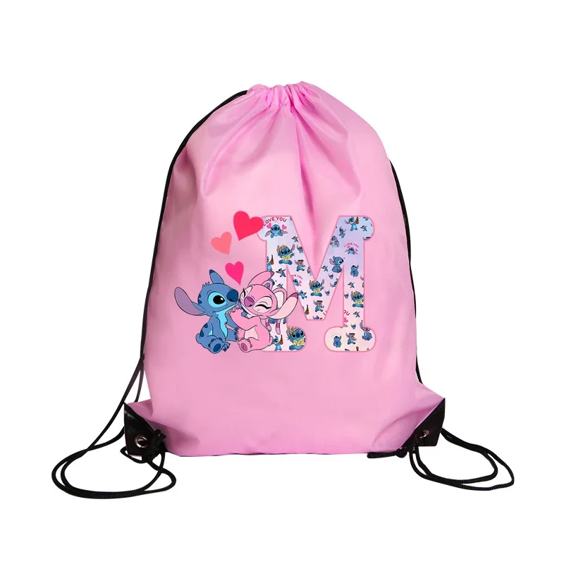 Lilo & Stitch Disney Lettera ABC Borsa con coulisse Zaino sportivo impermeabile Tasca in bundle Anime Terylene Borse da basket Regalo