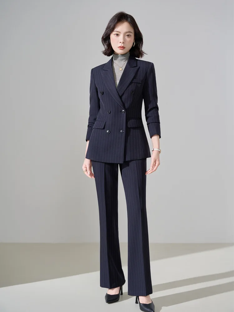 Double-breasted business formal women's long-sleeve suit in burgundy, suitable for wedding receptions and professional wear, spr