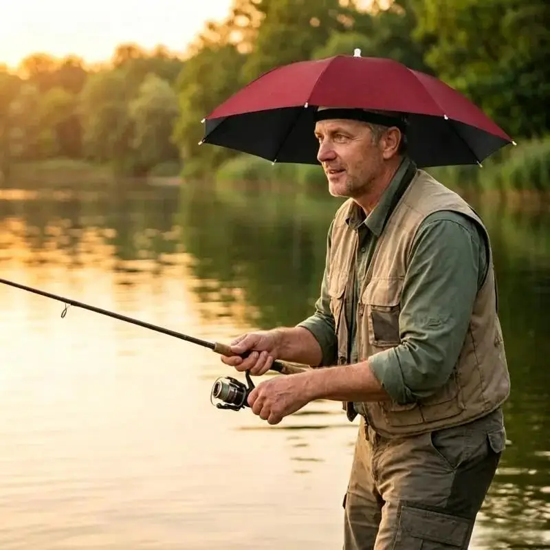 UV Proof Waterproof Foldable Umbrella Hat Hands Free Head Shade For Outdoor Fishing Gardening Camping - view 2