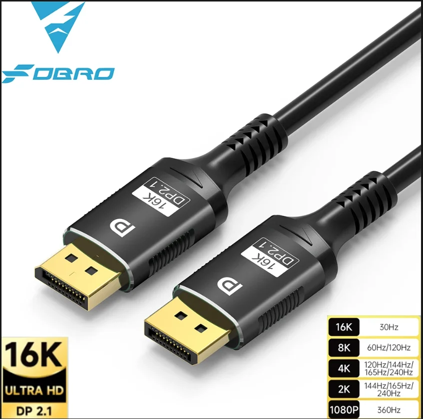 16K Displayport Cable DP2.1 16K@30Hz 8K@60Hz 80Gbps Ultra HD Video Audio Cable for Laptop TV Xbox Projector Gaming Monitor ﻿