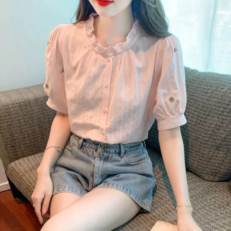 

Летняя новая модная шифоновая блузка с вышивкой и принтом