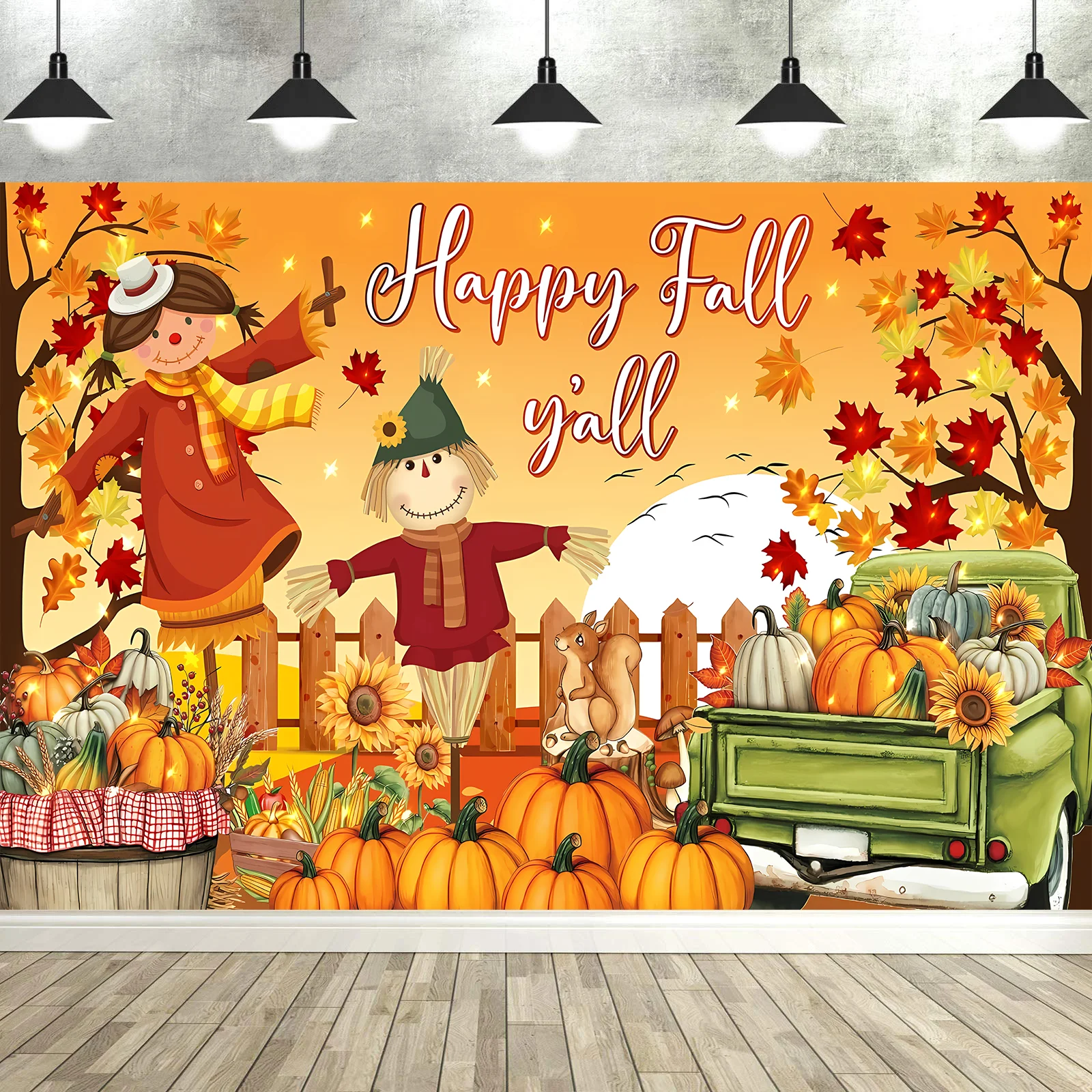 Hello Fall Backdrop Decoration Pumpkin Photography Background Banner Maple Leaf Photo Props for Thanksgiving Party Decoration