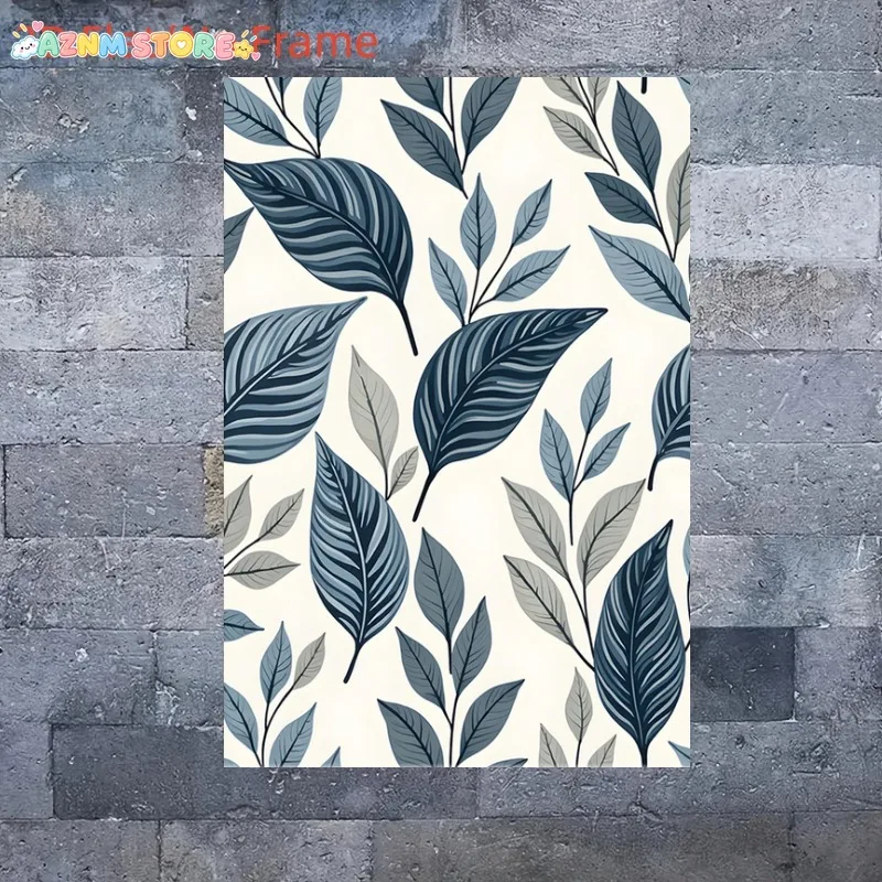 2027,2D Flat, Vertical Minimalist Bohemian Leaf Poster - Blue Gray Leaf Suitable for Halloween, Back to School Decor, Modern